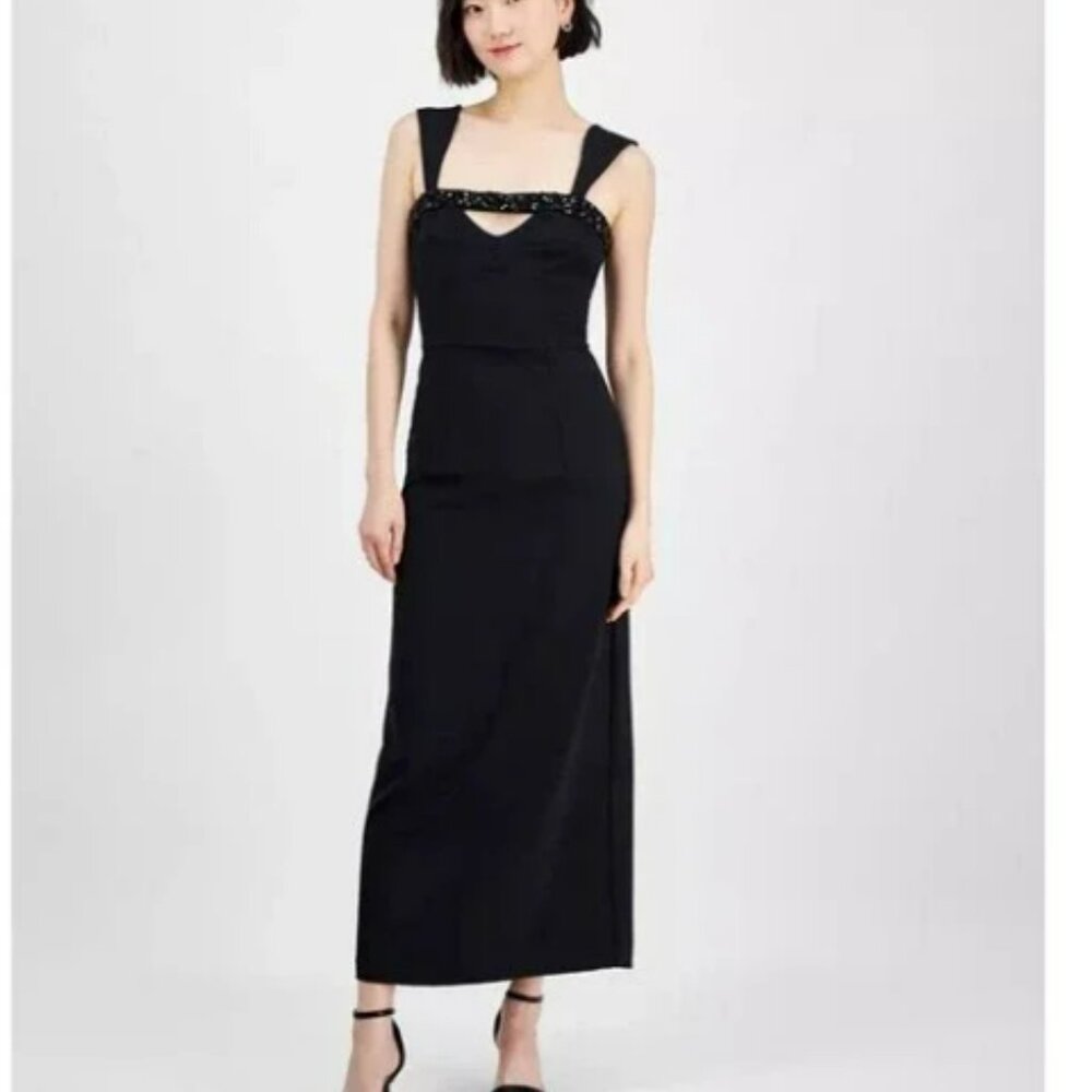 Taylor Women's Sleeveless Embellished Cutout Sheath Midi Dress Black Size 8